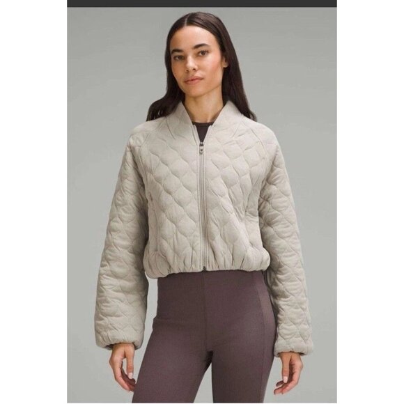 Lululemon Jackets & Blazers - $148 Lululemon Women’s Quilted Bomber Jacket River Stone Light Gray 8 Zip Up